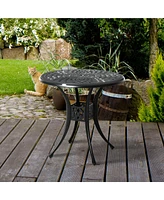 Simplie Fun 30" Round Patio Dining Table with Umbrella Hole, Antique Cast Aluminum Outdoor Bistro Table Only, Black