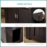 Wooden Cat Litter Box Enclosure Furniture with Adjustable Partition, Cat Washroom End Table with Open Shelf, Brown