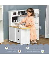 Large Play Kitchen with Full Set of Appliances for a Modern Day Pretend Kitchen, Tons of Storage, Corner Play Kitchen Set with Sound Effect, Education