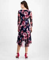 Connected Women's Floral Mesh Surplice Hi-Low Dress