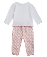 Guess Baby Girl Long Sleeve T-Shirt and Terry Pant, 2-Piece Set
