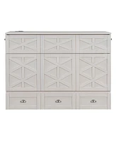 Full Size Murphy Bed with Large Drawers, Brushed White