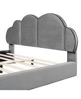 Simplie Fun Queen size Upholstered Platform Bed with Cloud-shaped Headboard, Gray