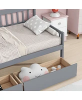 Twin-size Pine Wood Daybed with two Storage Drawers, Sofa Bed with Bed Platform of 10 Support Slats, Grey
