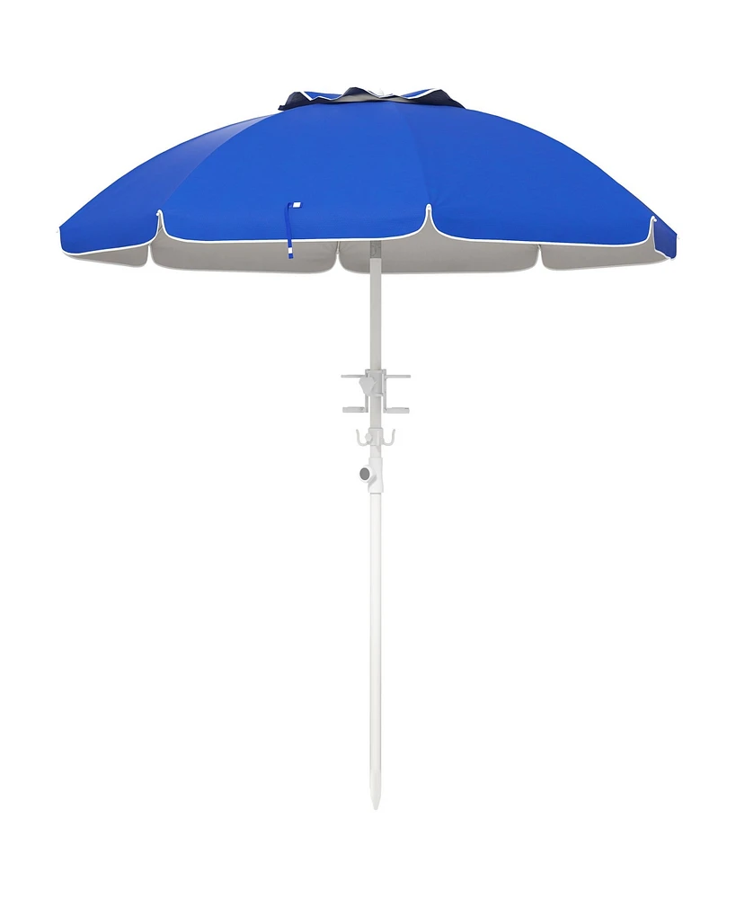 Streamdale Furniture 5.7' Portable Beach Umbrella with Tilt, Adjustable Height, 2 Cup Holders & Hooks, Uv 40+ Ruffled Outdoor Umbrella with Vented Can