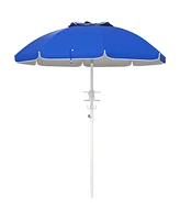 Streamdale Furniture 5.7' Portable Beach Umbrella with Tilt, Adjustable Height, 2 Cup Holders & Hooks, Uv 40+ Ruffled Outdoor Umbrella with Vented Can