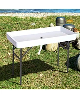 Simplie Fun 4FT Portable Folding Fish Fillet Cleaning Table Camping Picnic Ice Party Desk with Sink