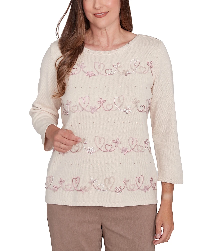 Alfred Dunner Petite Telluride Embellished Hearts Sweater