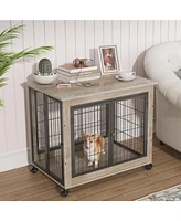 Slickblue Double-Door Furniture Dog Cage Crate on Casters for Easy Mobility and Stylish Pet Housing