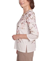 Alfred Dunner Petite Telluride Falling Floral Lace Crewneck Top