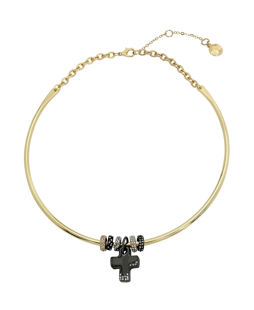 Steve Madden Faux Stone Puffy Cross Charm Necklace - Crystal/Tri