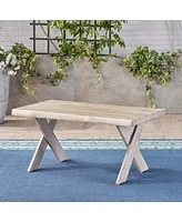 Rustic Acacia Wood Outdoor Coffee Table With Sandblast Finish And Cross Base