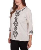 Alfred Dunner Petite Romancing The Stone Embroidered Medallion Top