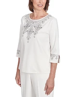 Alfred Dunner Petite Copenhagen Medallion Embroidered Top