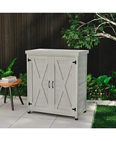 Simplie Fun Potting Bench with Storage Cabinet and Metal Table Top for Outdoor Patio, Outdoor Work Station Table