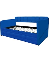 Streamdale Furniture Blue Upholstered Twin Size Daybed With Trundle, Velvet Fabric, No Box Spring Required, Comfortable And Simple Design Models