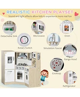 Streamdale Furniture Ultra-Big Corner Kids Kitchen Playset with Sound Effects, Wooden Play Kitchen with Stainless Steel Cooking Toys, Imaginative Pret