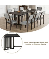 Simplie Fun Farmhouse 9-Piece 83.9inch Extendable Dining Table Set with 2 12-inch Removable Leaves and 8 Upholstered Dining Chairs, Espresso