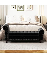 64.5" Bed Bench for Bed Room Nails Tufted Chaise of Lounge with Storage Velvet Upholstery Black