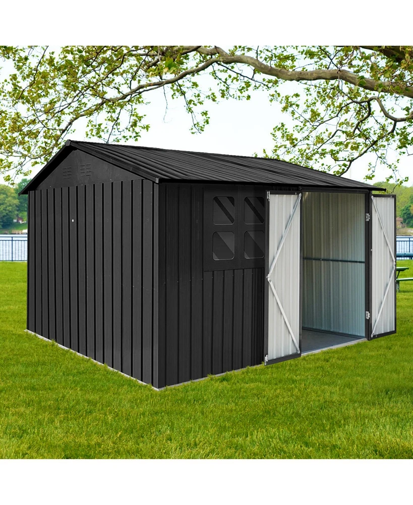 Simplie Fun Metal garden sheds 6ftx8ft outdoor storage sheds black with window