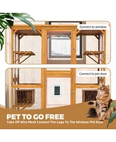 Streamdale Furniture Catio Outdoor Cat Enclosure with Roof 72" Height Cat Wooden House Large Cat Cage with 3 Jumping Platforms and 2 Napping Houses fo