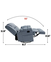 Manual Recliner Chair with Rocker and Swivel in Fabric for Living Room, Blue