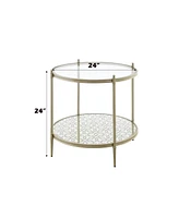 Simplie Fun Zaba End Table, Glass Top & Champagne Finish