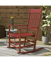 Outdoor Rocking Chair Set of 2, Patio Wooden Rocking Chair with Smooth Armrests, High Back for Garden, Balcony, Porch, Supports Up to 352 lbs., Wine R