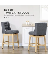 Streamdale Furniture Bar Height Bar Stools Set of 2, 180 Degree Swivel Barstools, 30" Seat Height Bar Chairs with Solid Wood Footrests and Button Tuft