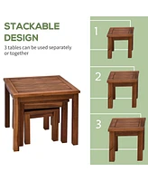 3 Piece Outdoor Side Nesting Table Patio Set with Acacia Wood Build & Multi-Functional Design