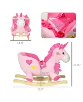 Baby Rocking Horse, Ride on Unicorn with 32 Songs, Toddler Rocker Toy with Wooden Base Seat Safety Belt for 1.5-3 Year Old, Pink