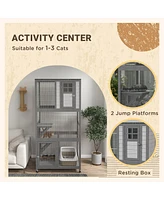 Streamdale Furniture 74" Wooden Catio Outdoor Cat House Weatherproof & Wheeled, Outside Cat Enclosure with High Weight Capacity, Kitten Cage Condo, Li