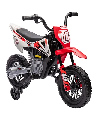 Simplie Fun Kids Dirt Bike with Twist Grip Throttle, 12V Electric Motorcycle, Electric Bike for Toddler with Training Wheels, Rear Suspension & Music