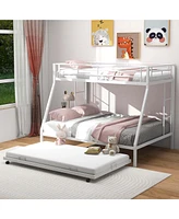 Costway Twin Over Full Metal Slats Bunk Bed Frame with Trundle, Guard Rail & Ladders