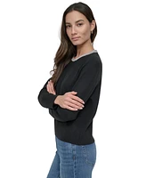 Dkny Jeans Women's Rhinestone Collar Crewneck Sweater