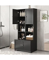 Streamdale Furniture Tall and Wide Bathroom Floor Storage Cabinet, Bathroom Storage Unit, Freestanding Cabinet with 4 Doors, Adjustable Shelves, Open