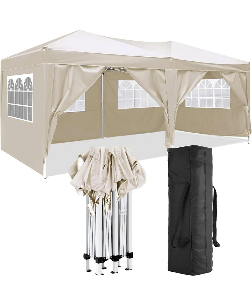 Simplie Fun 10'x20' Folding Canopy with 6 Removable Sidewalls Outdoor Event Shelter Upf 50+ Gazebo Portable Tents for Parties Beach Camping Wedding Ez