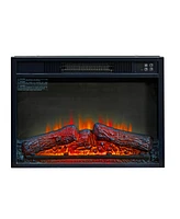 23" Electric Fireplace, 3DInfrared Black Fireplace Electric Insert Heater, with Ir Remote Control, Glass View, Adjustable Realistic Logs & Flames