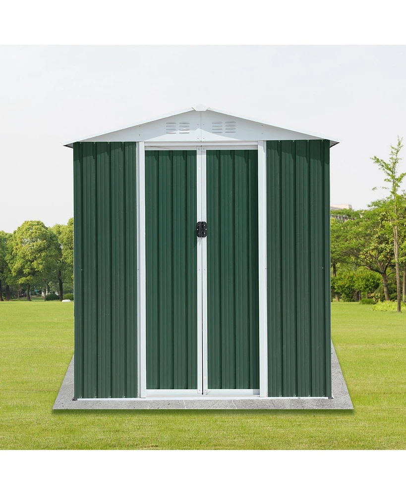 Streamdale Furniture 6FTx4FT Apex Roof Green Outdoor Tool Storage House Garden Shed With Aluminum Alloy Frame And Sliding Door