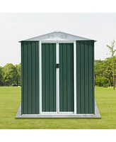 Streamdale Furniture 6FTx4FT Apex Roof Green Outdoor Tool Storage House Garden Shed With Aluminum Alloy Frame And Sliding Door