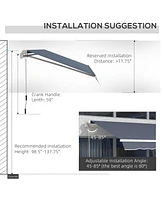 12' x 10' Retractable Awning Patio Awnings Sun Shade Shelter with Manual Crank Handle, 280g/m Uv & Water-Resistant Fabric and Aluminum Frame for Deck