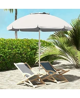 5.7' Portable Beach Umbrella with Tilt, Adjustable Height, 2 Cup Holders & Hooks, Uv 40+ Ruffled Outdoor Umbrella with Vented Canopy, Cream White