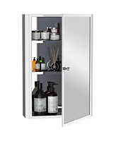 Simplie Fun Bathroom Mirrored Cabinet, Vertical 16" x 24" Stainless Steel Frame Medicine Cabinet, Wall-Mounted Storage Organizer with Single Door