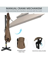 10ft Offset Patio Umbrella with Base, Double Top Hanging Aluminum Cantilever Umbrella with 360-degree Rotation, Easy Tilt, 8 Ribs, Crank, Cross Base,