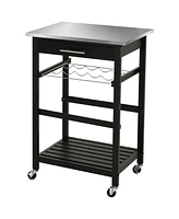 Simplie Fun Kitchen island Cart Rolling Trolley Utility Serving Cart with Stainless Steel Tabletop, Wine Rack & Drawer