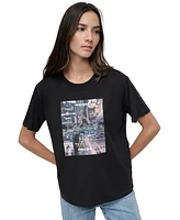 Dkny Jeans Women's Aerial Photo Print Rhinestone Logo T-Shirt