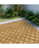 Streamdale Furniture Pcs Interlocking Deck Tiles Checker Pattern, 12" x 12" Square Yellow Acacia Hardwood Outdoor Flooring for Patio, Bancony