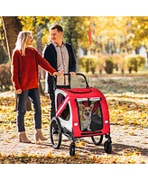 Simplie Fun 2-in-1 Pet Bike Trailer for Small Dogs, Road-Visibility Bicycle Stroller, Weather-Strong Bike Wagon Trailer Sidecar Attachment, Red