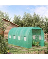 Streamdale Furniture 15' x 7' x 6.5' Walk-in Tunnel Hoop Greenhouse, Green House with Polyethylene Pe Cover, Steel Frame, Roll