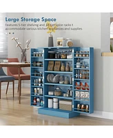41" Kitchen Pantry Storage Cabinet, Freestanding Kitchen Cabinet with 12 Door Shelves, Double Doors, 5-tier Shelving and Adjustable Shelves, Blue